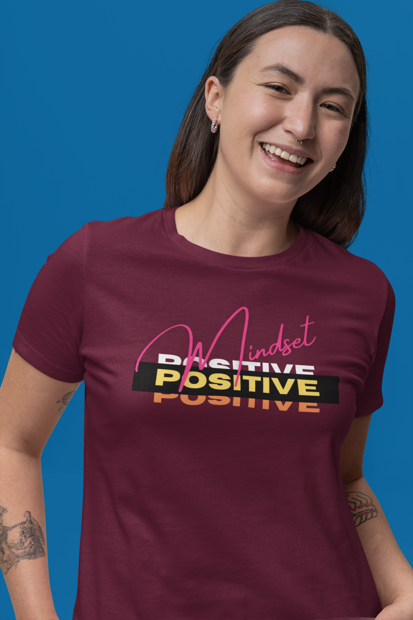 T-SHIRTS FEMMES POSITIVE MINDSET BURGUNDY