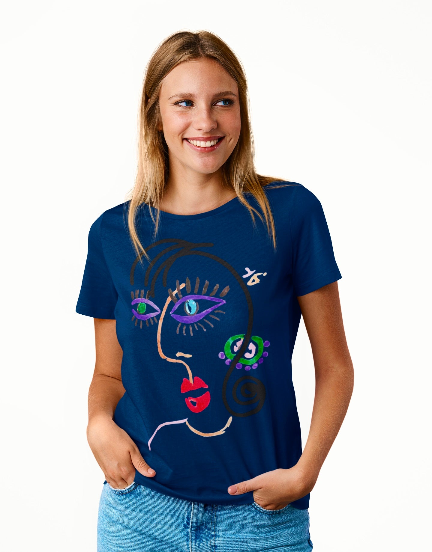T-SHIRTS FEMMES ABSTRACT FACE BLEU MARINE