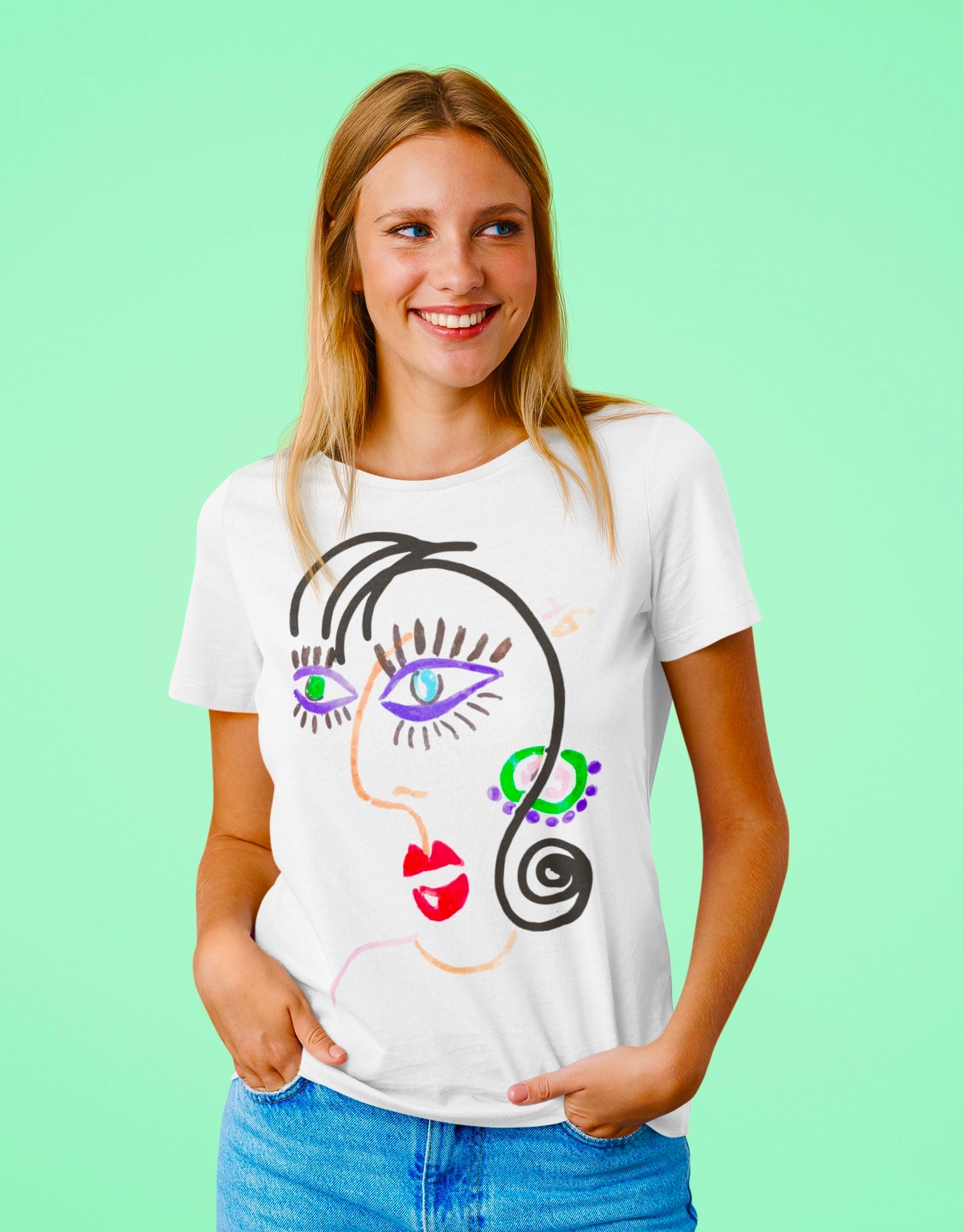 T-SHIRTS FEMMES ABSTRACT FACE BLANC