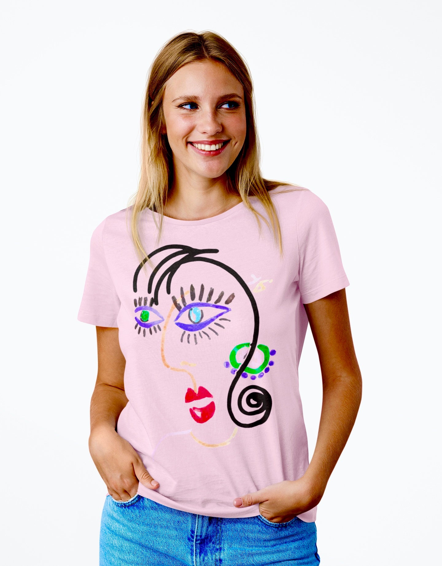 T-SHIRTS FEMMES ABSTRACT FACE SOFT ROSE