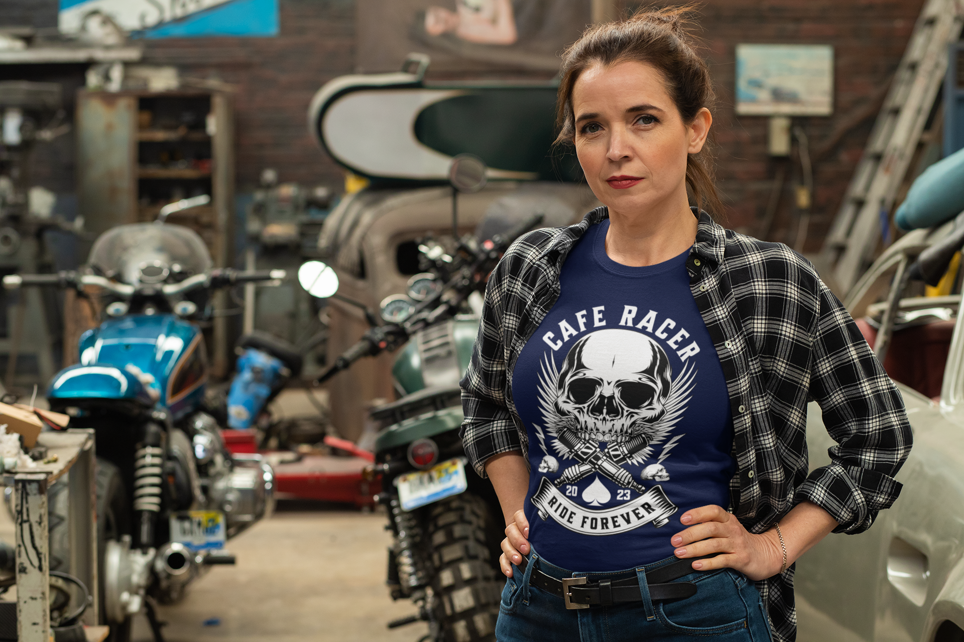 T-SHIRTS FEMMES CAFE RACER BLU NAVY