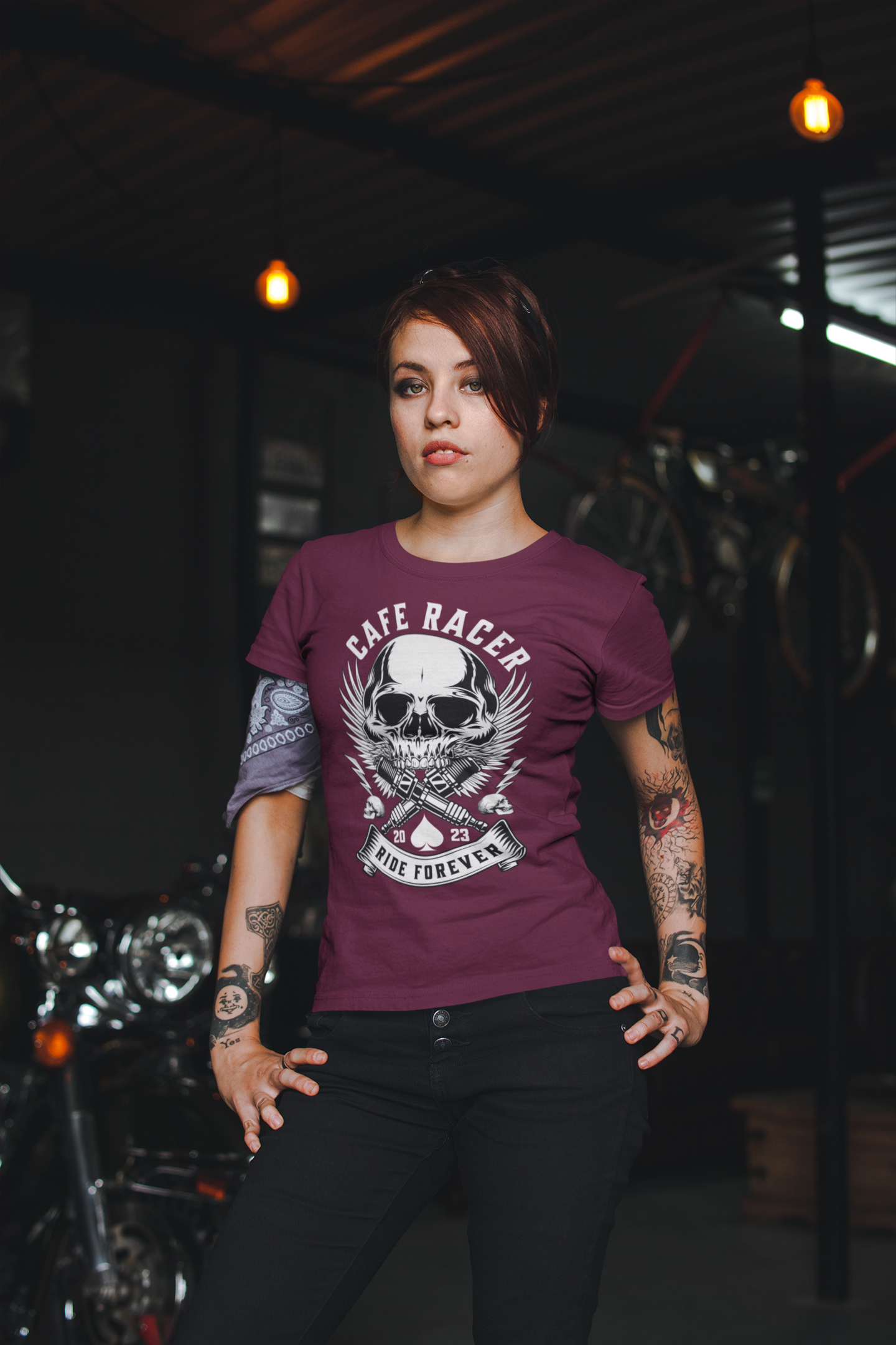 T-SHIRTS FEMMES CAFE RACER BURGUNDY 1
