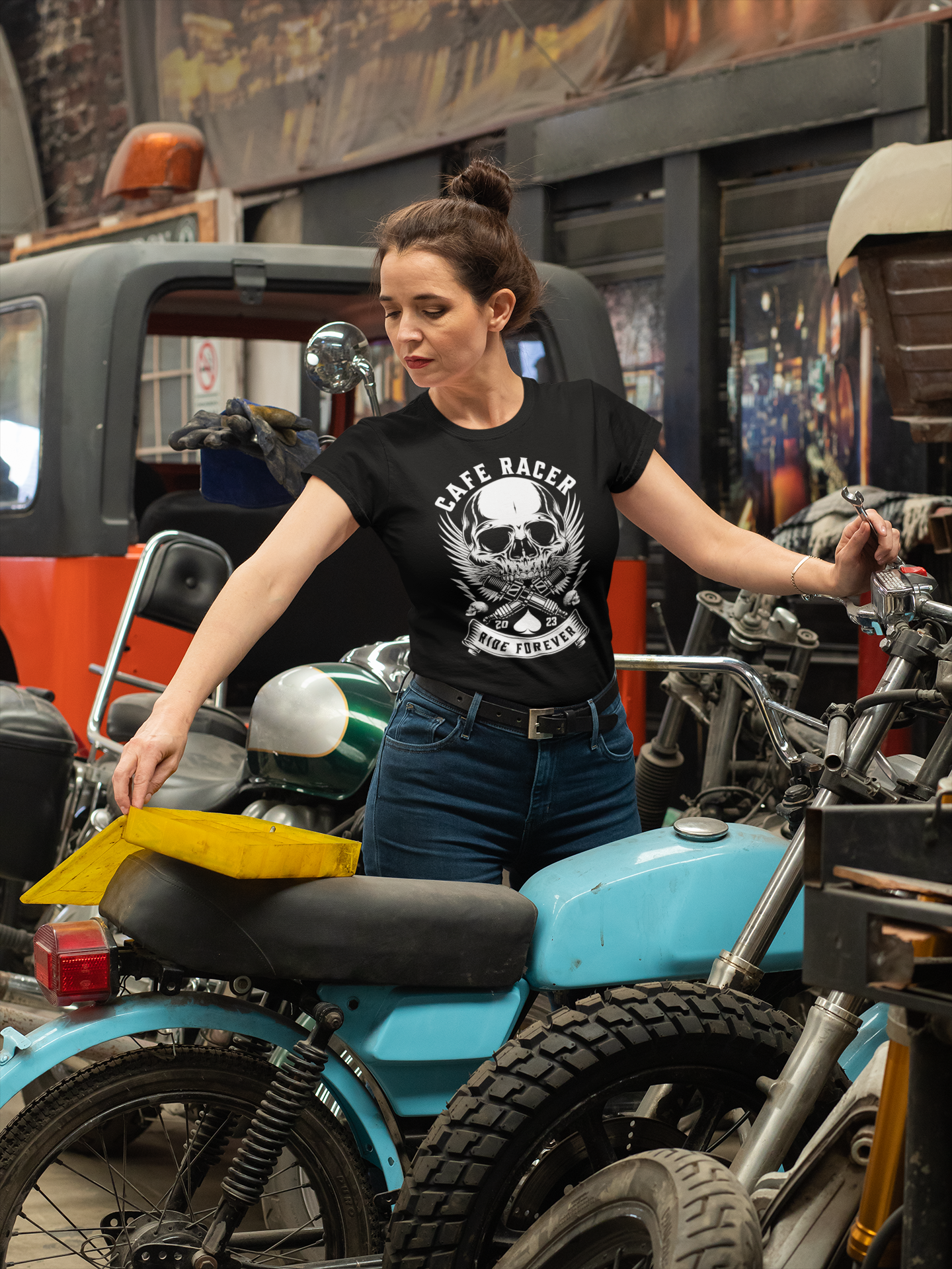 T-SHIRTS FEMMES CAFE RACER NOIR