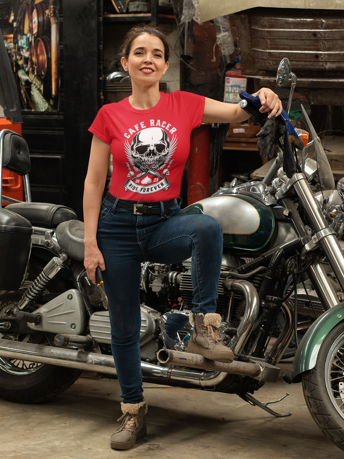 T-SHIRTS FEMMES CAFE RACER RED