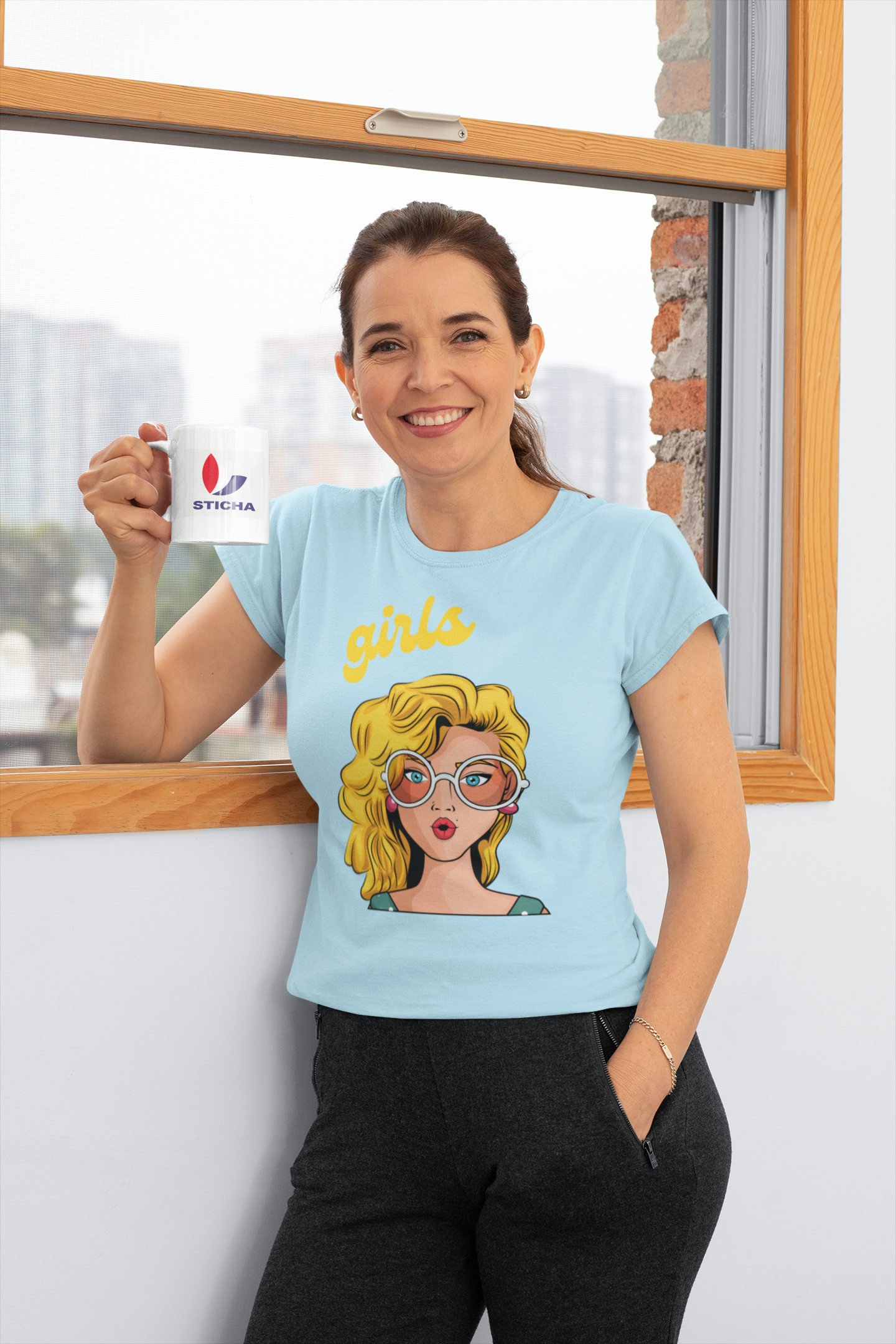 T-SHIRTS FEMMES GIRL SUNGLASSES BLU FOG