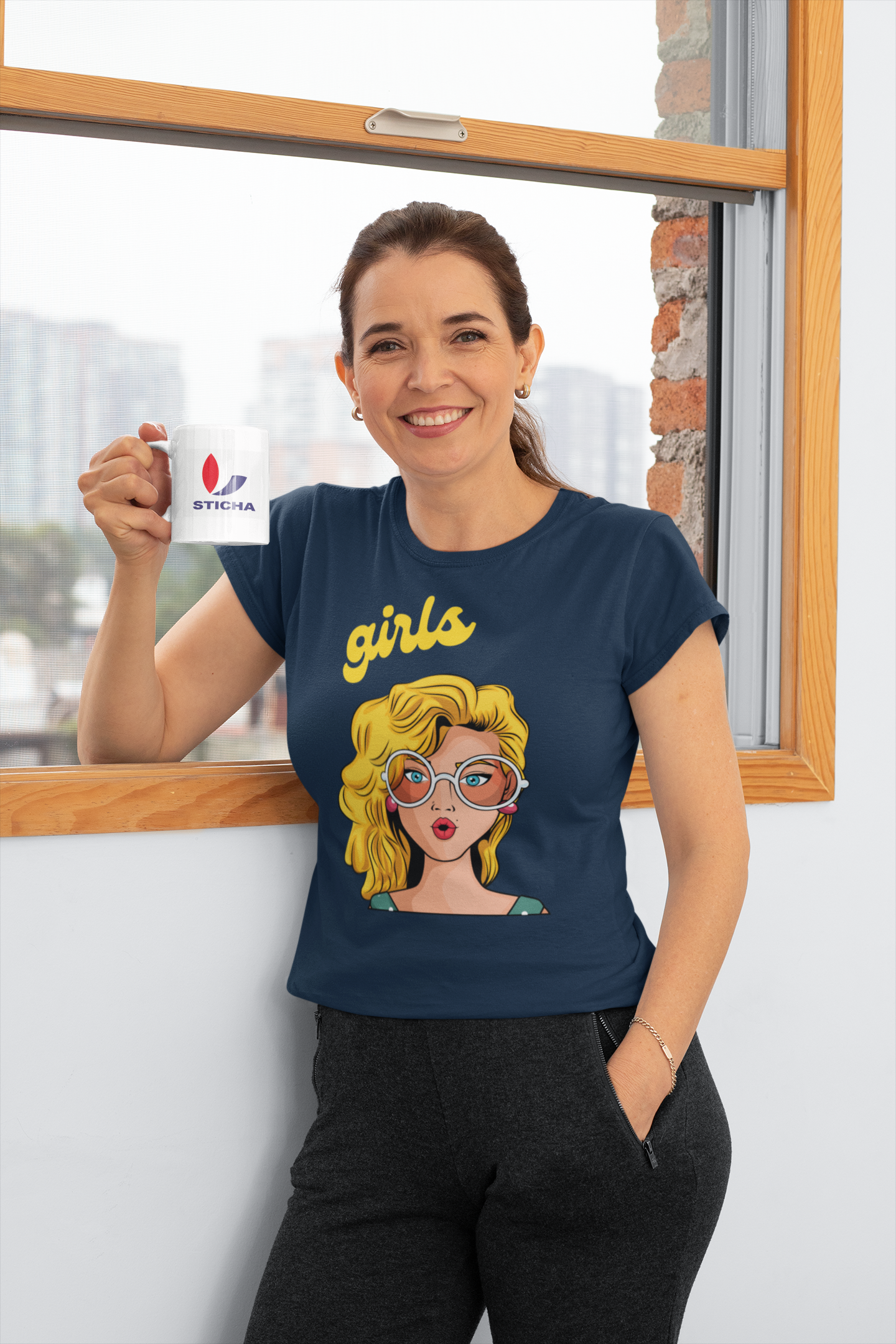 T-SHIRTS FEMMES GIRL SUNGLASSES BLU NAVY