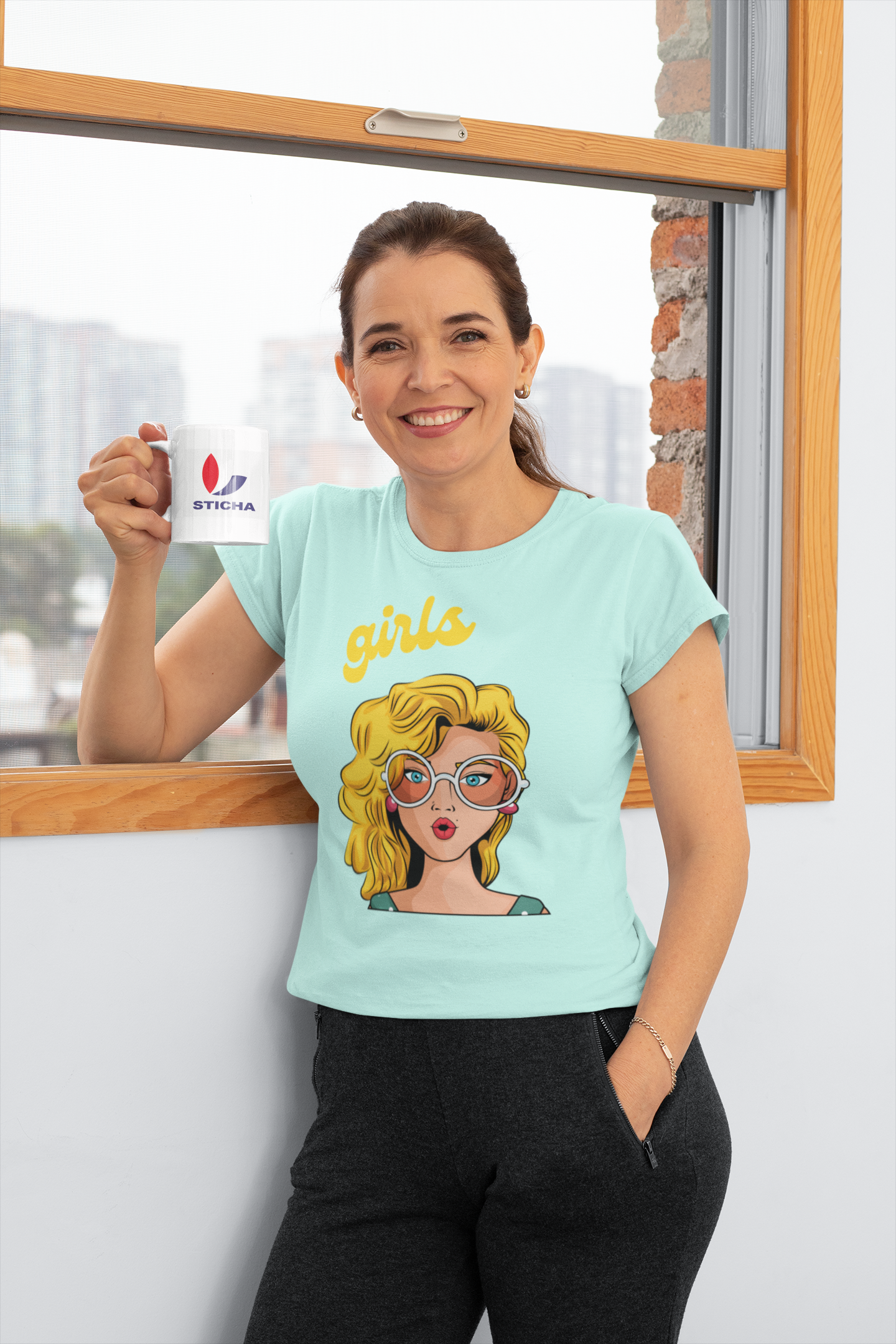 T-SHIRTS FEMMES GIRL SUNGLASSES SAGE