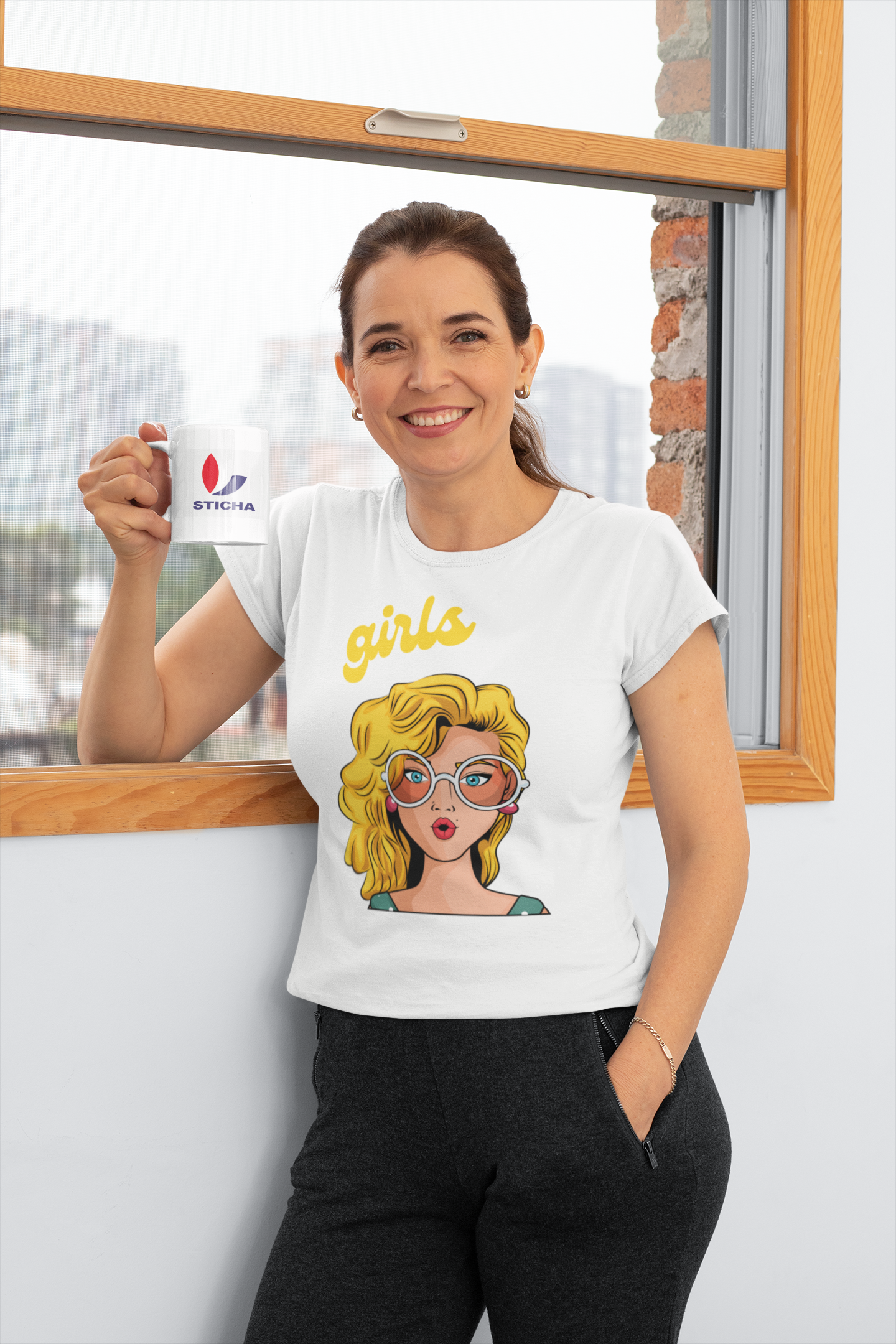 T-SHIRTS FEMMES GIRL SUNGLASSES WHITE