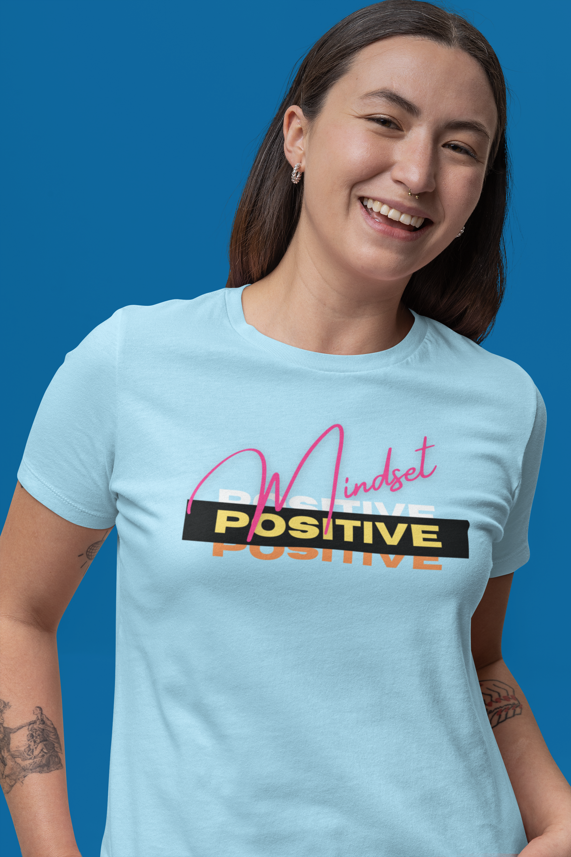 T-SHIRTS FEMMES POSITIVE MINDSET BLU FOG