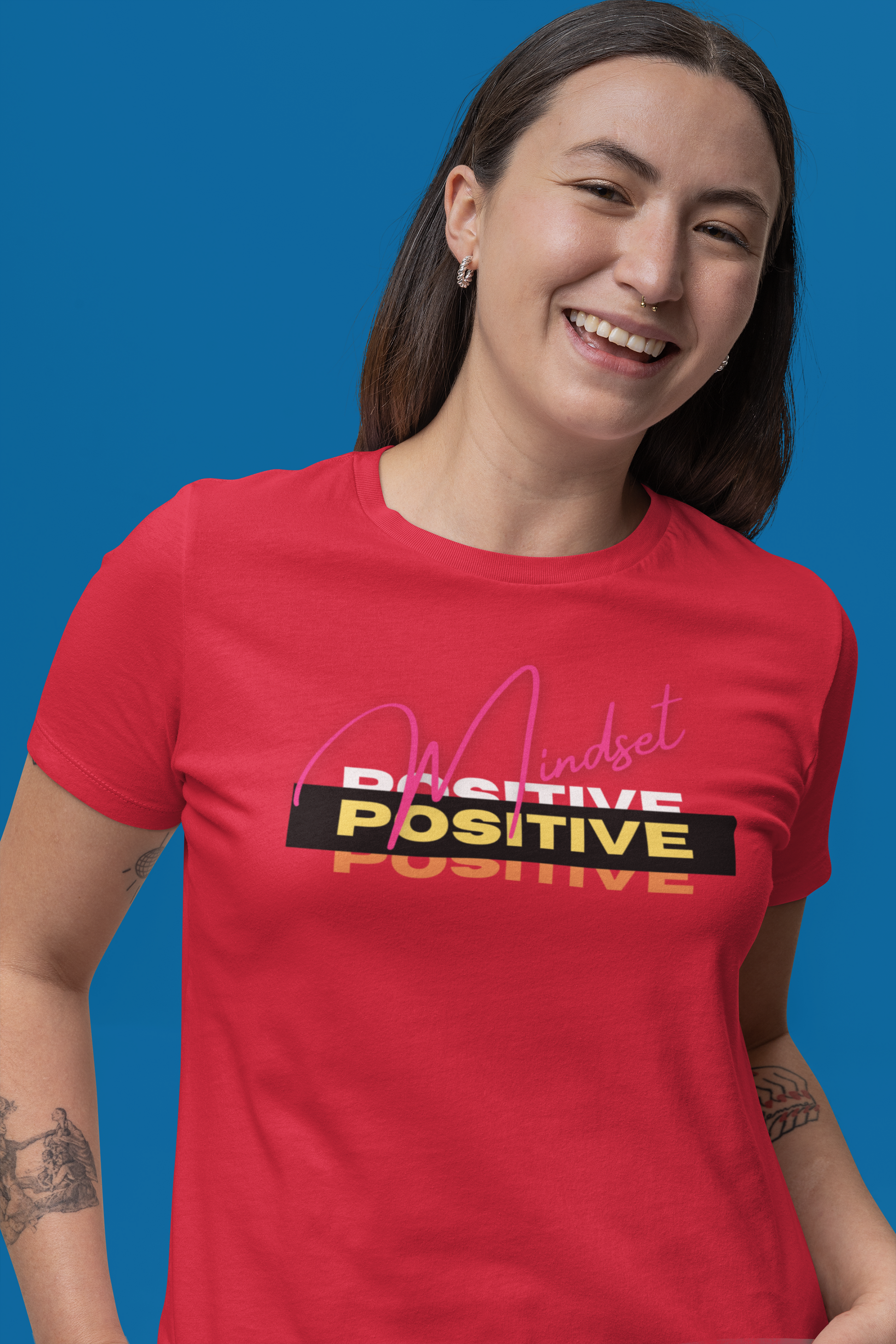 T-SHIRTS FEMMES POSITIVE MINDSET RED
