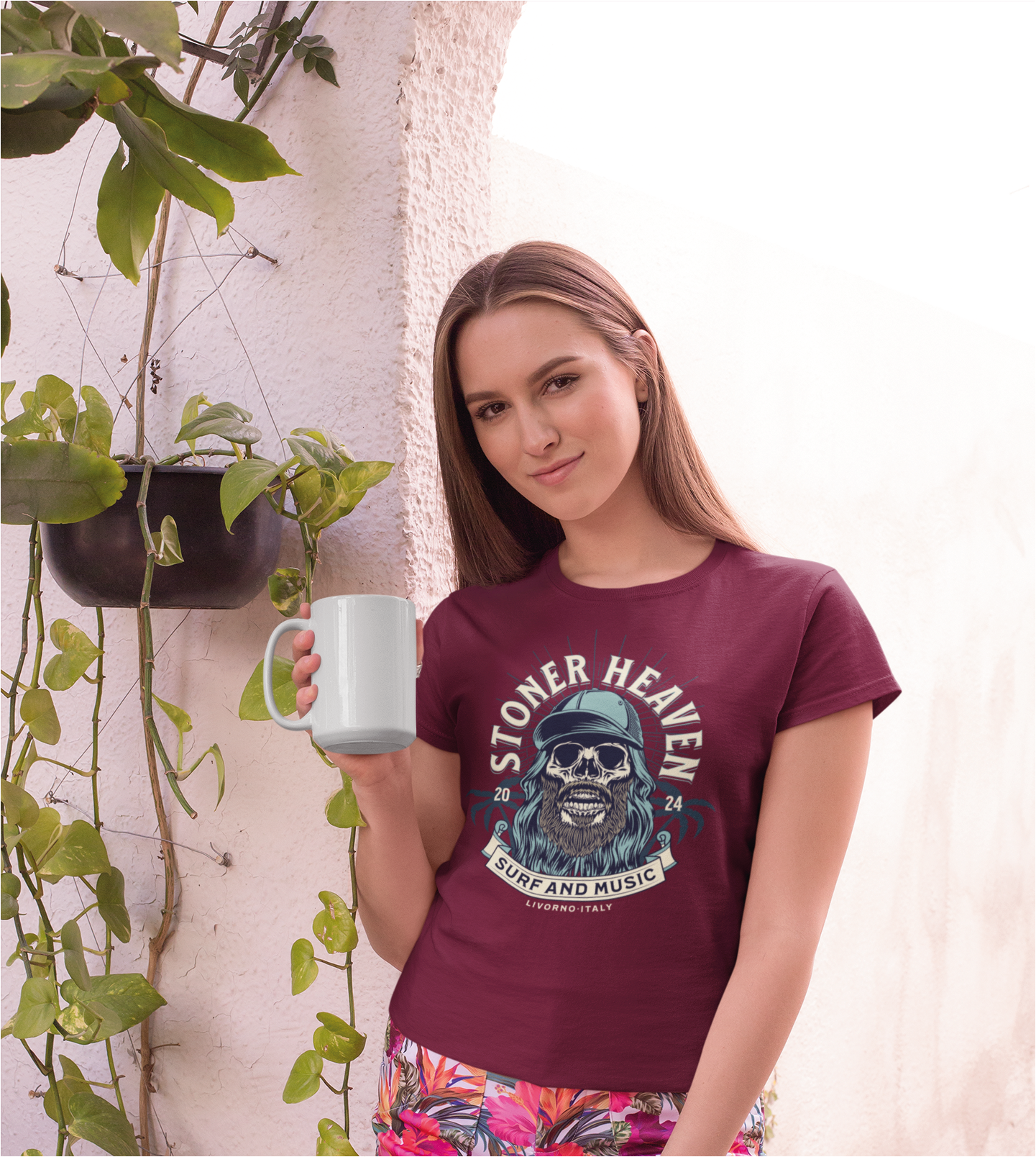 T-SHIRTS_FEMMES_SURF_AND_MUSIC BURGUNDY