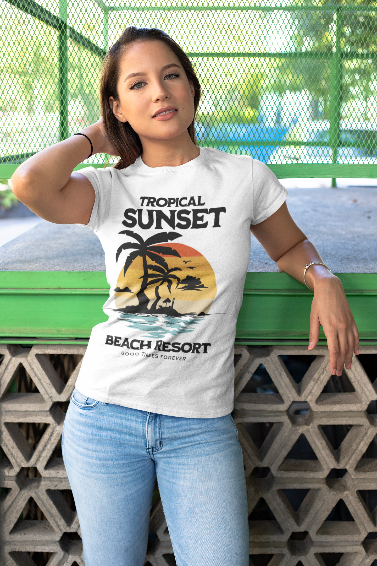 T-SHIRTS FEMMES TROPICAL SUNSET BLANC 1