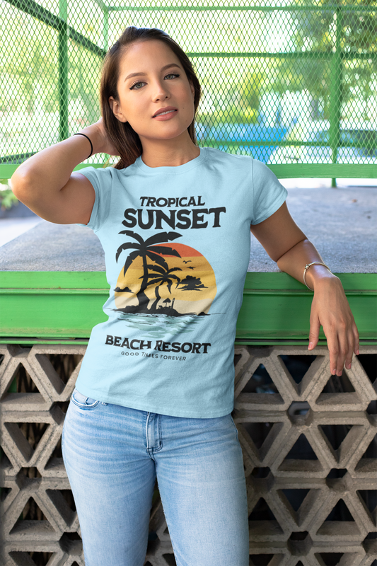 T-SHIRTS FEMMES TROPICAL SUNSET BLU FOG
