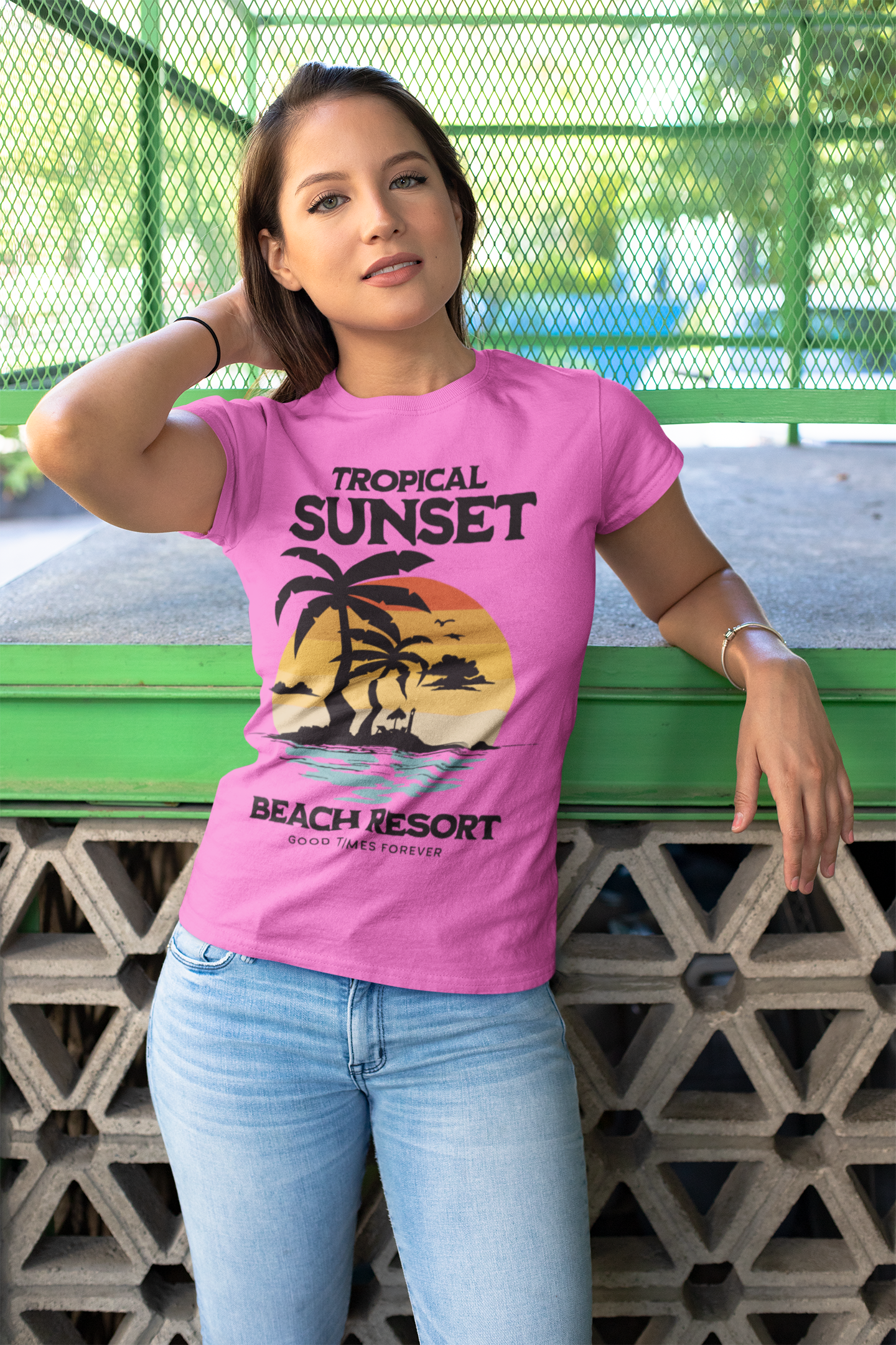 T-SHIRTS FEMMES TROPICAL SUNSET MAGENTA
