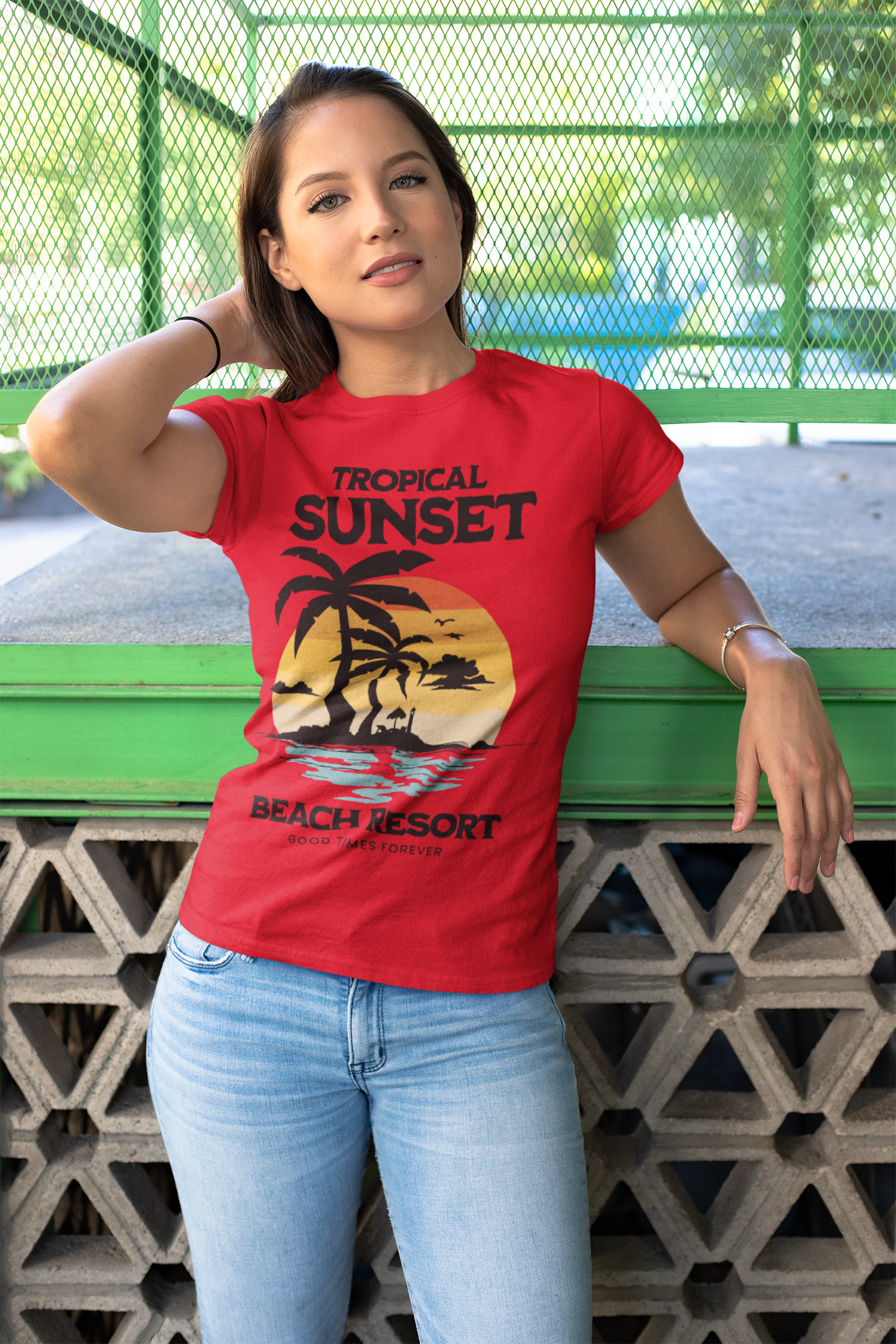 T-SHIRTS FEMMES TROPICAL SUNSET RED