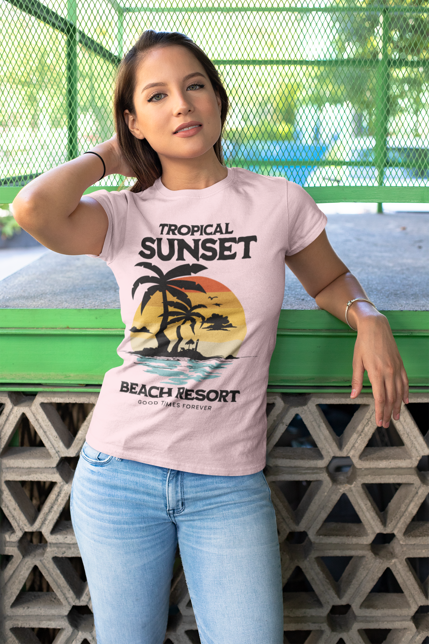 T-SHIRTS FEMMES TROPICAL SUNSET ROSE