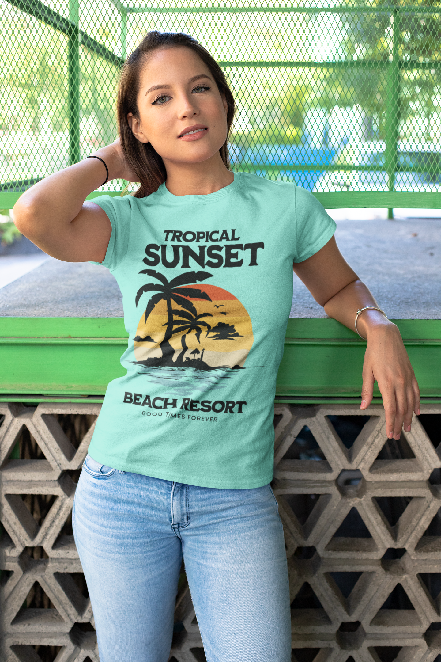 T-SHIRTS FEMMES TROPICAL SUNSET SAGE