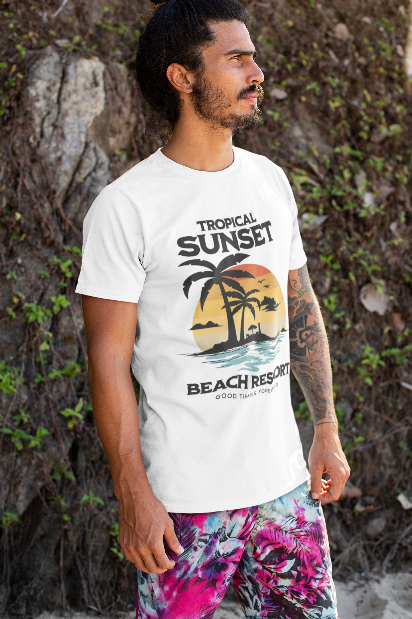 T-SHIRTS_HOMMES_TROPICAL_SUNSET BLANC