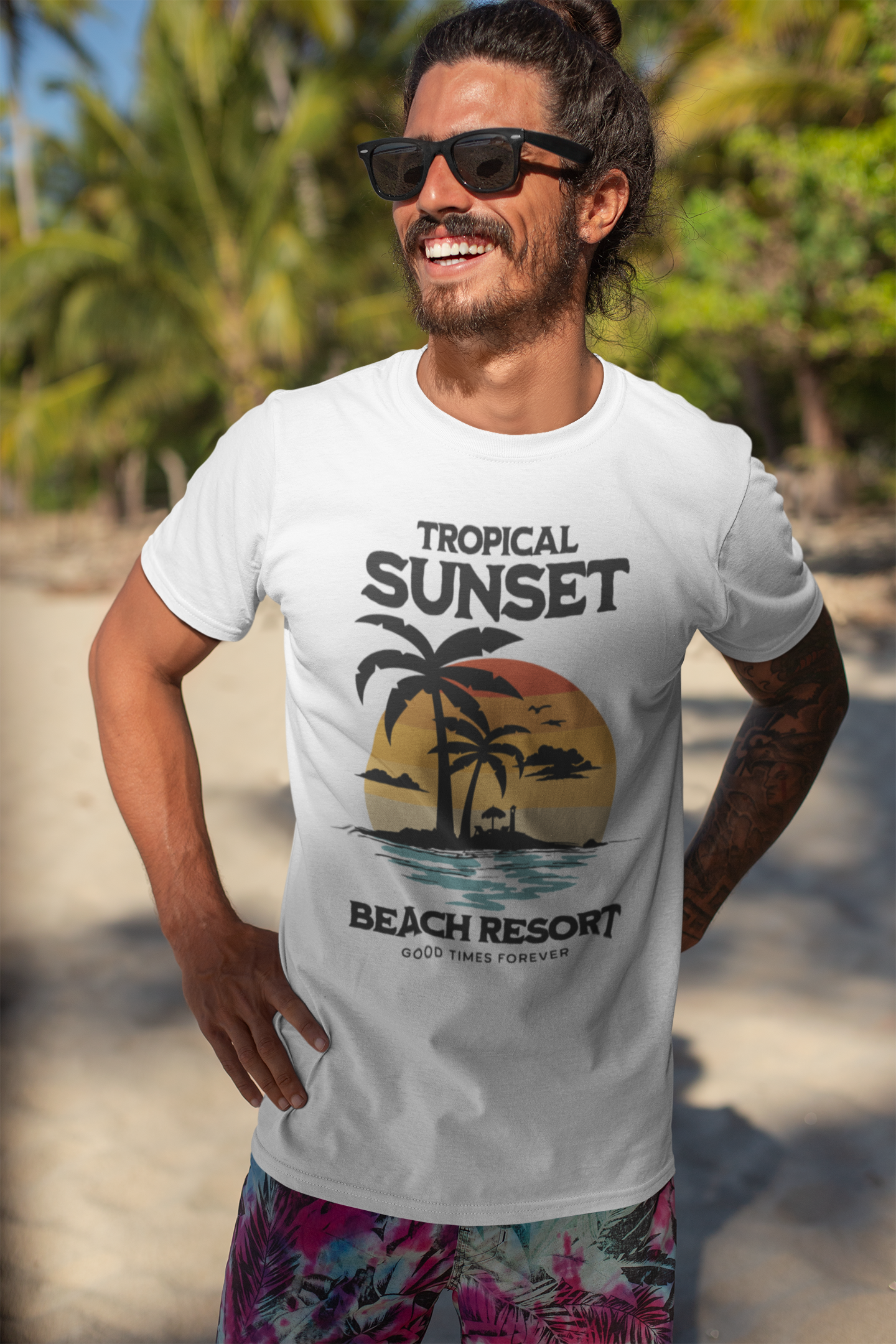 T-SHIRTS_HOMMES_TROPICAL_SUNSET BLANC 1